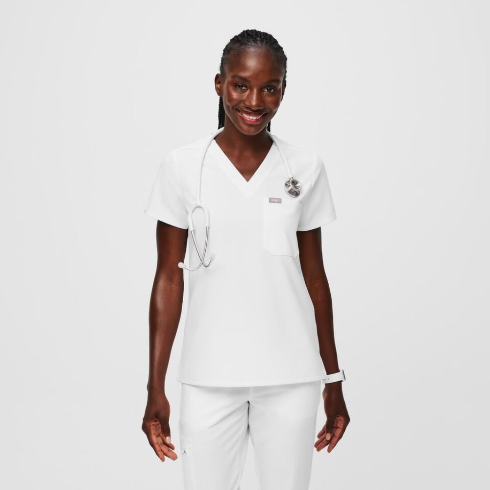 NWT Figs Optic White Catarina 1-Pocket Scrub Top